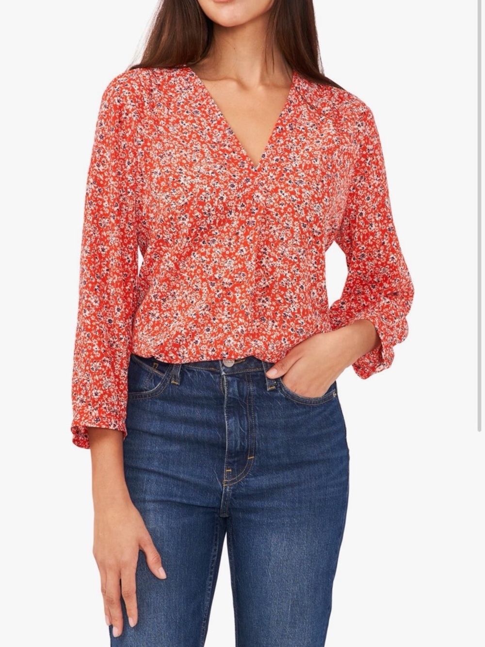 Vince Camuto Floral Print Pleated Blouse